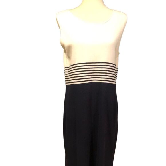 Jessica Holbrook Easy Care Navy Blue & White Striped Sleeveless Sweater Dress Si - Picture 4 of 16